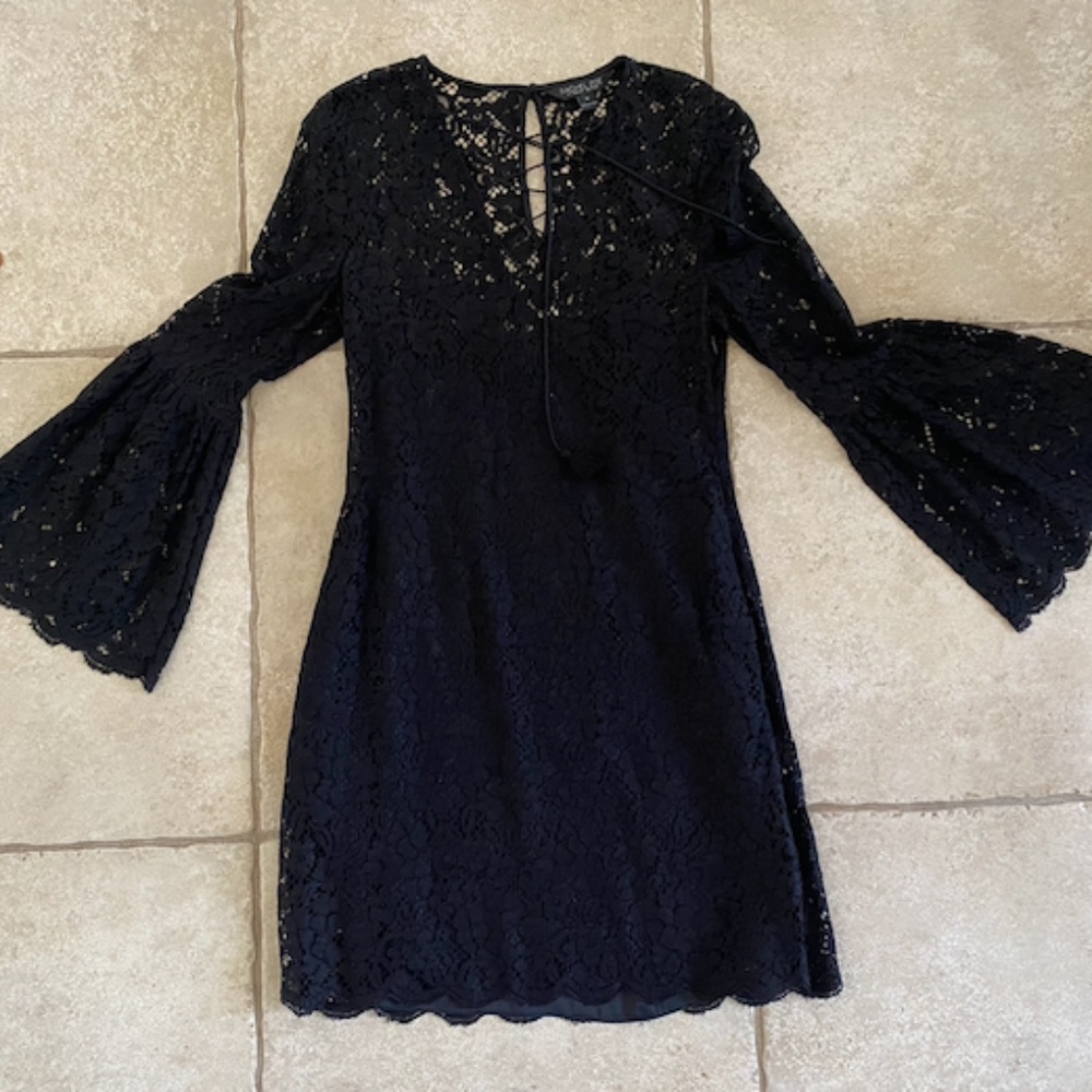 Rachel Zoe Black Lace Long-Sleeve Dress